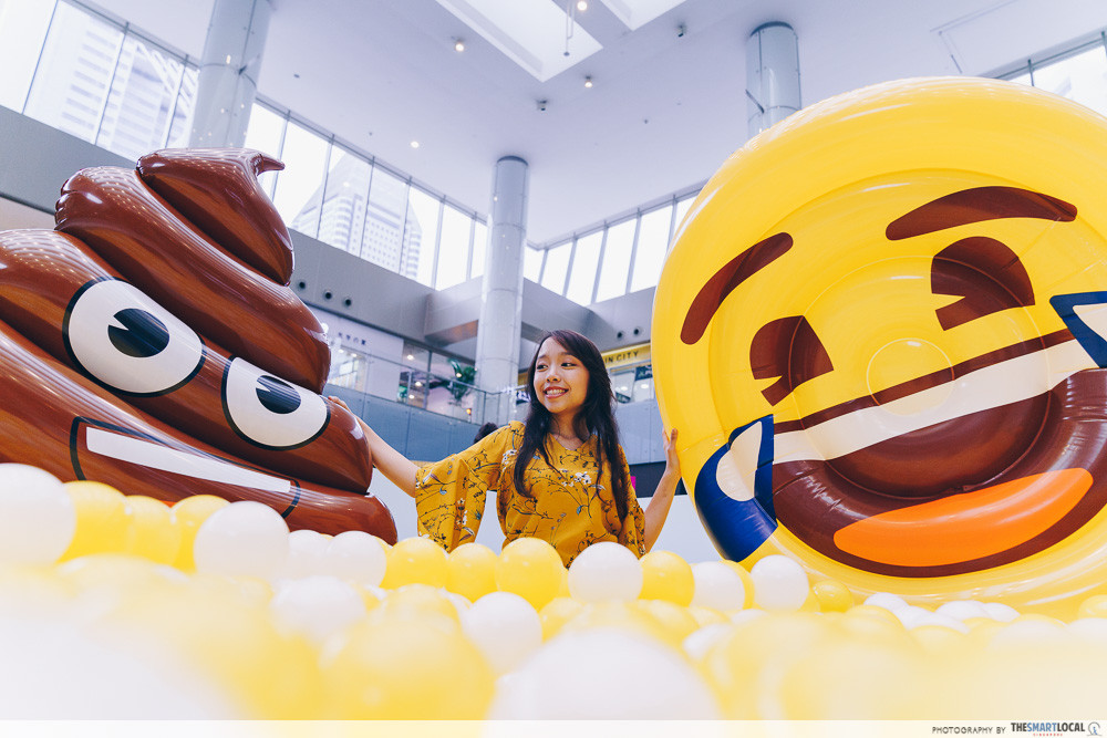 marina square emoji themed photo station pop up event ball pit floaties