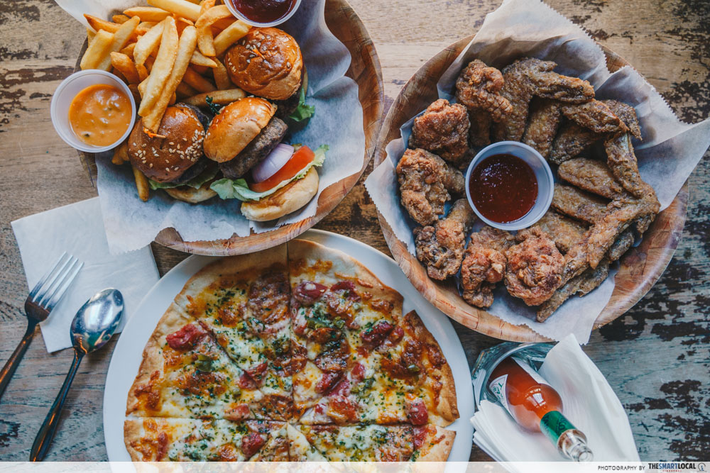 Mini burgers, chicken wings and pizza at No.5 Emerald Hill