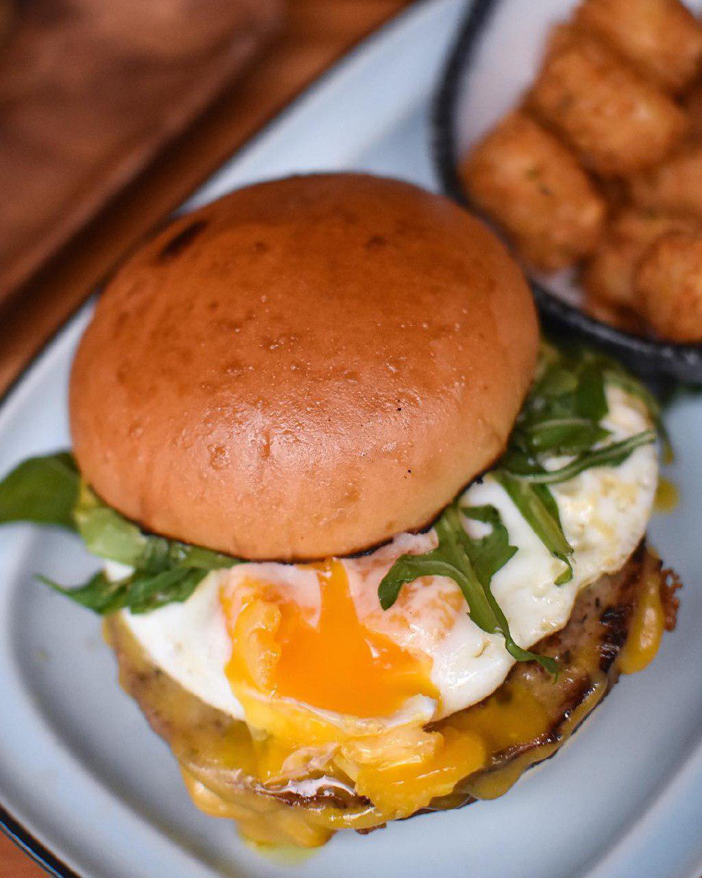 Burger with egg at Three Buns Quayside