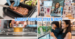 FairPrice Xtra and Unity VivoCity - collage of grilled meat, reverse beer tap, hydroponics farm, youcam virtual tool