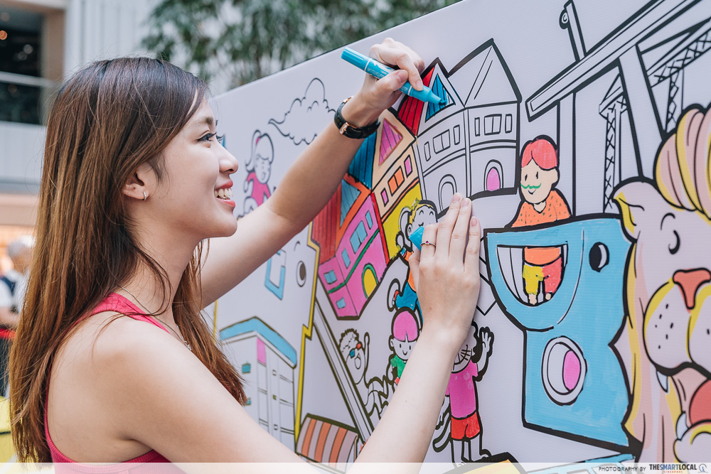Singa Lion Pop Up InstaKindness Singapore Kindness Movement Raffles City Colouring Wall