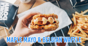 KFC waffle double down - flatlay with maple mayo and belgian waffle