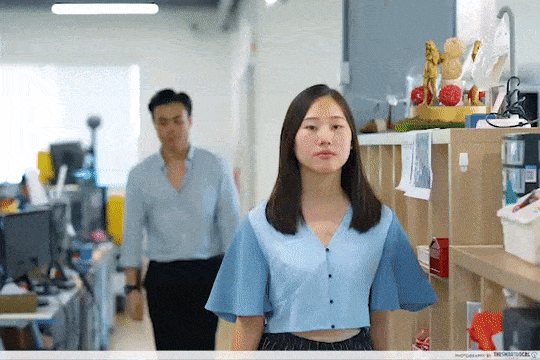 awkward situations at work - gif of bumping into colleague