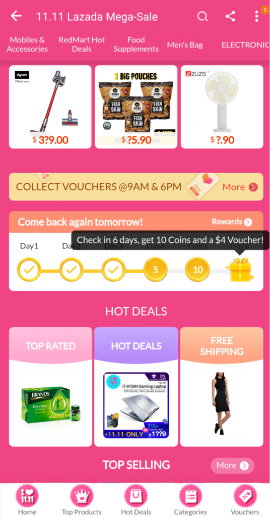 Lazada 11.11 sale Daily check in 