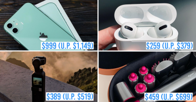 ezbuy 11.11 sale - collage of iphone 11, airpods pro, dyson air wrap, dji osmo pocket gimbal