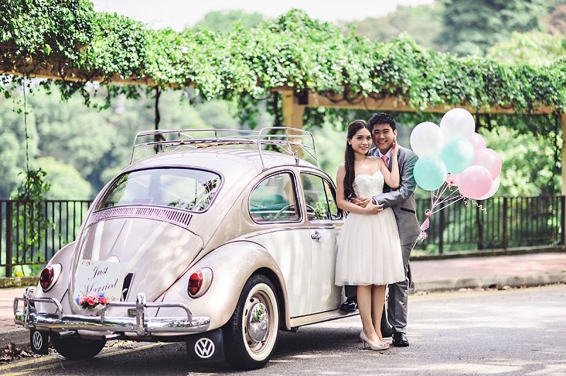 Vintage pastel car wedding rental