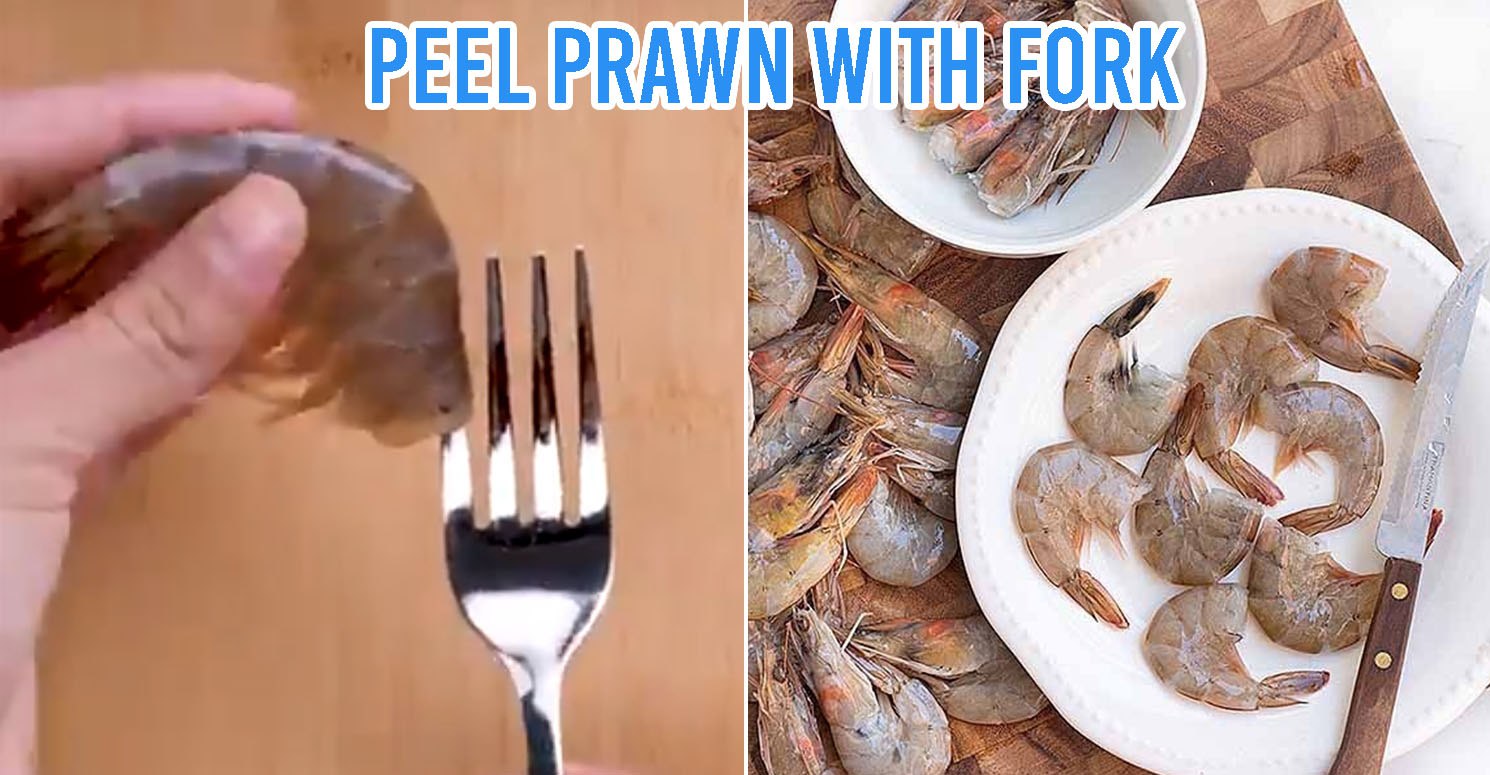 peel prawn with fork hack