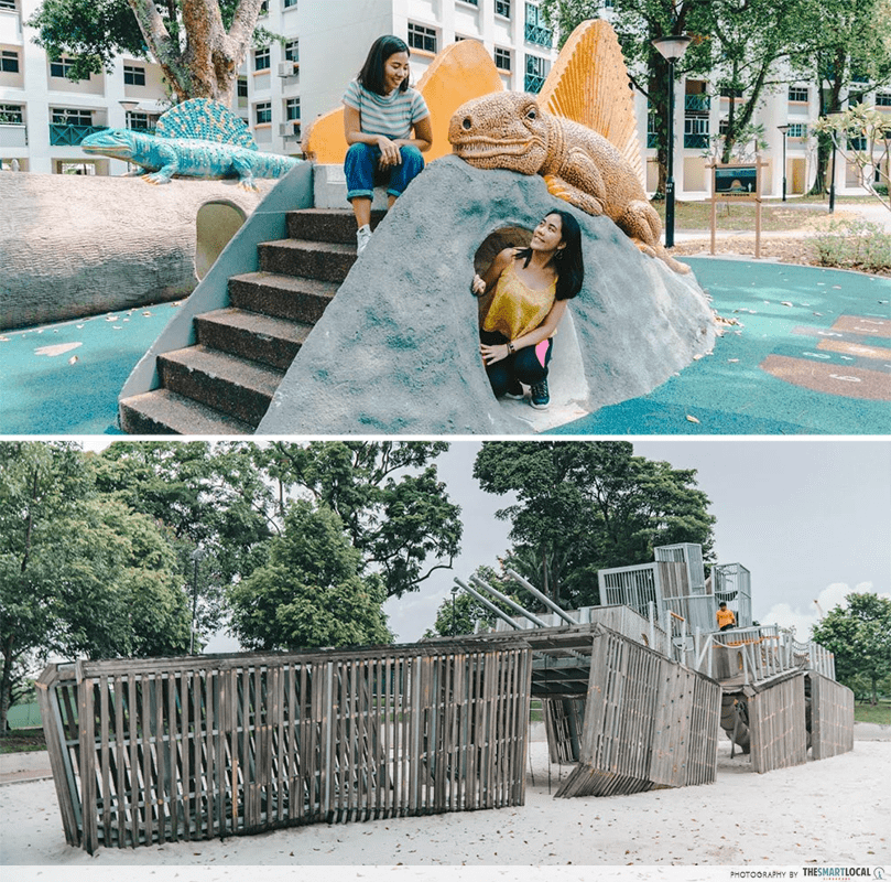 Dinosaur playground Fu Shan Garden, shipwreck Sembawang Park Singapore