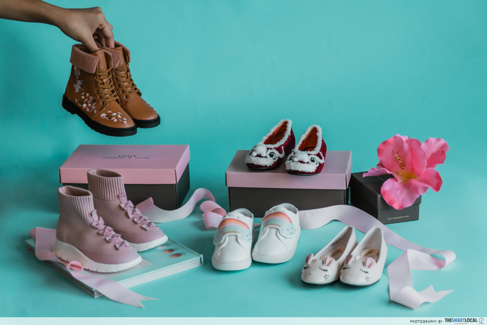 charles & keith cny collection - kid shoes collection featuring ballerina flats, sneakers, sock shoes, boots