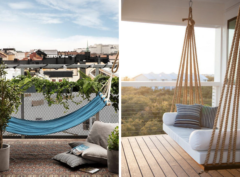 small balcony ideas singapore - hammocks make for a comfy addition to your outdoor space for lounging.