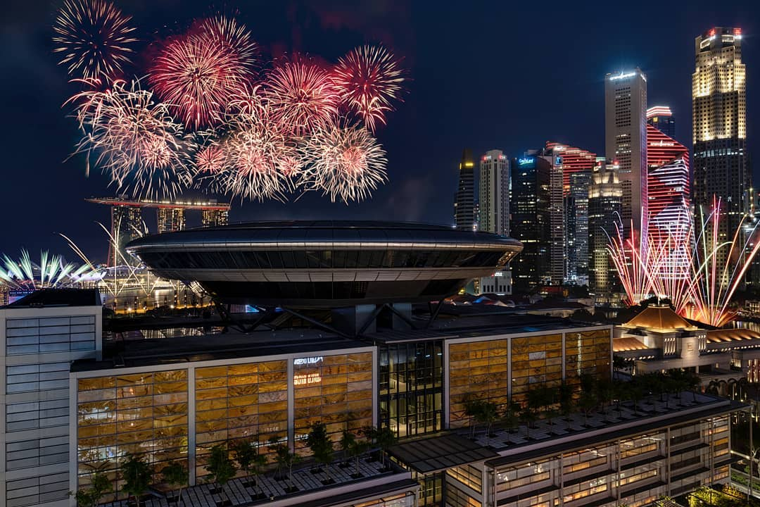 ndp 2020 fireworks - the rooftop at Funan Mall peeks over the Supreme Court to give you a view of the fireworks.