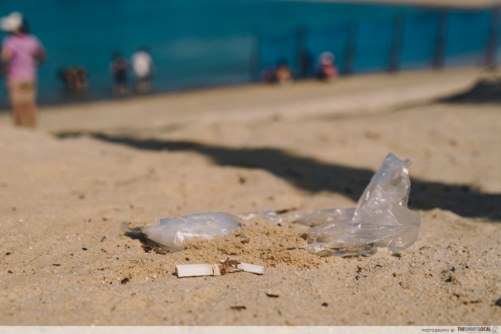 Litter on Singapore beaches - cigarette butts