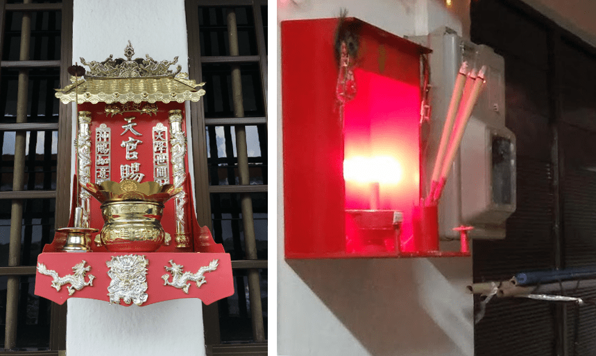 Wall altars joss stick holders Singapore Buddhism