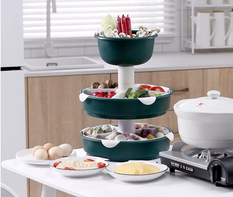 CNY hotpot kitchen gadgets (5) - rotating tiered stacking platter with levels for ingredients