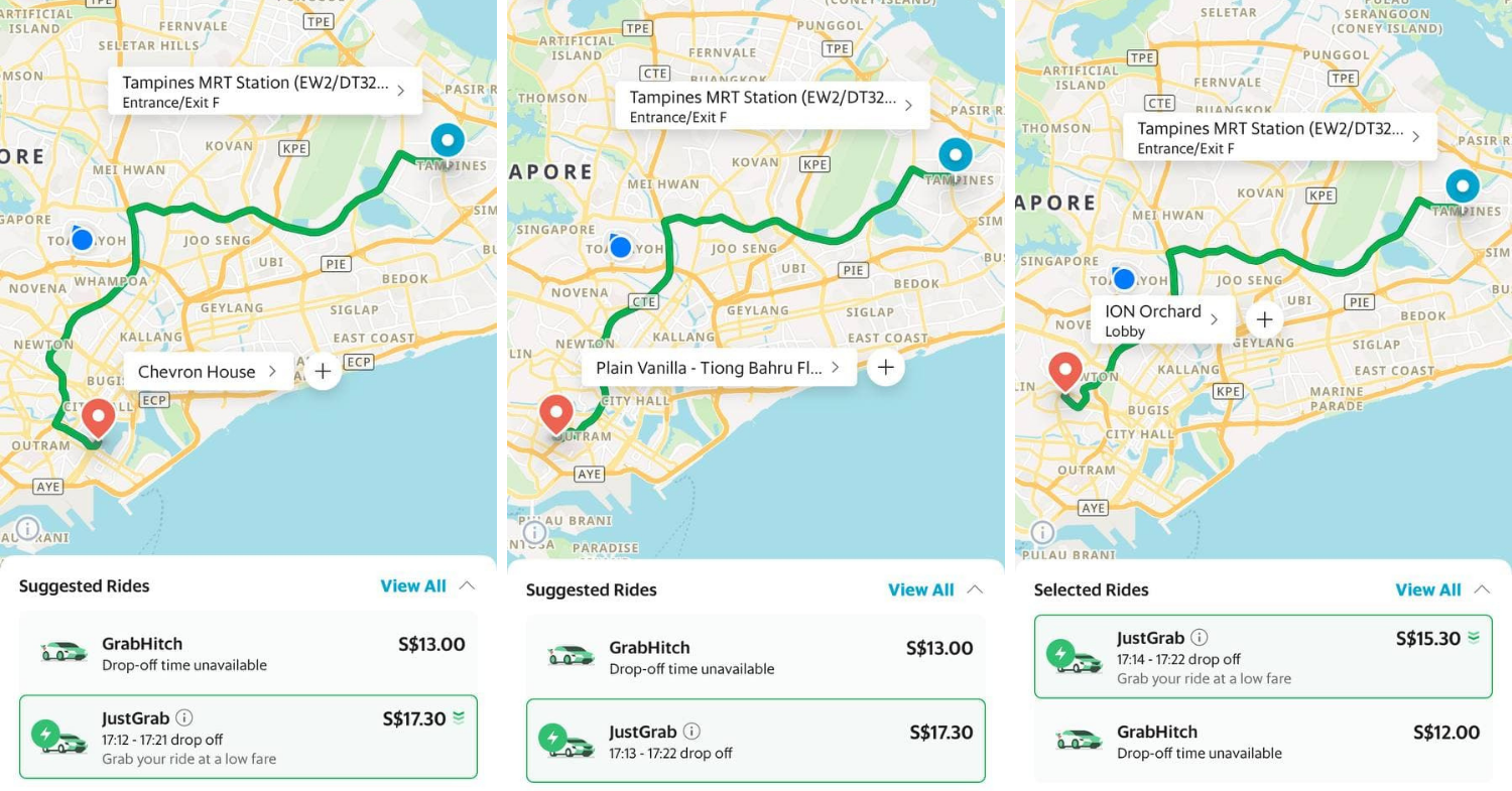 grab rides from Tampines to town 