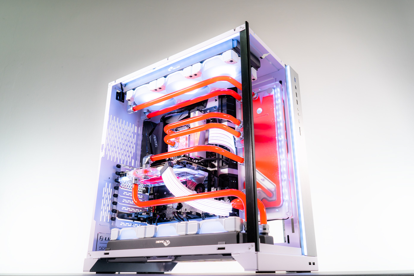 aftershock custom pc build - ultracore pc with bright red custom loop