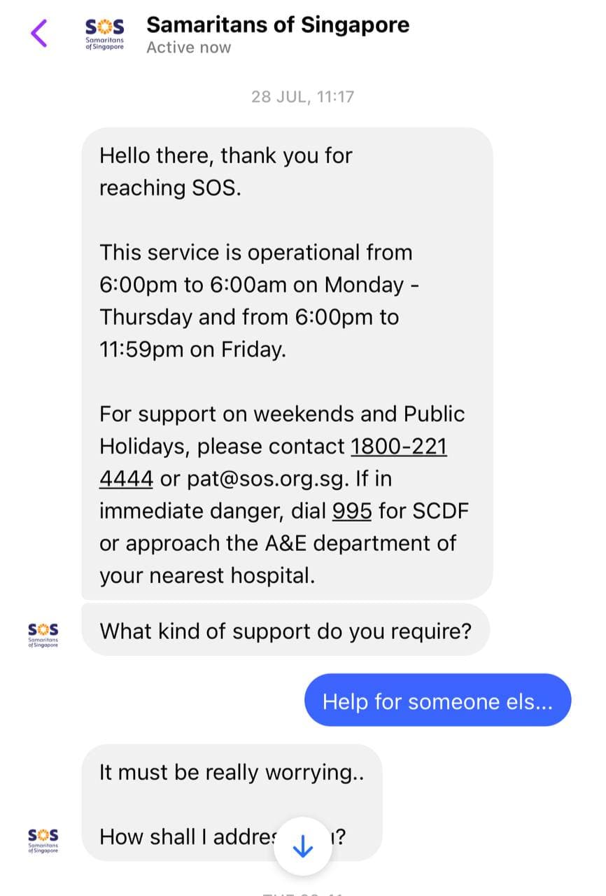 mental health services and hotlines - SOS messenger