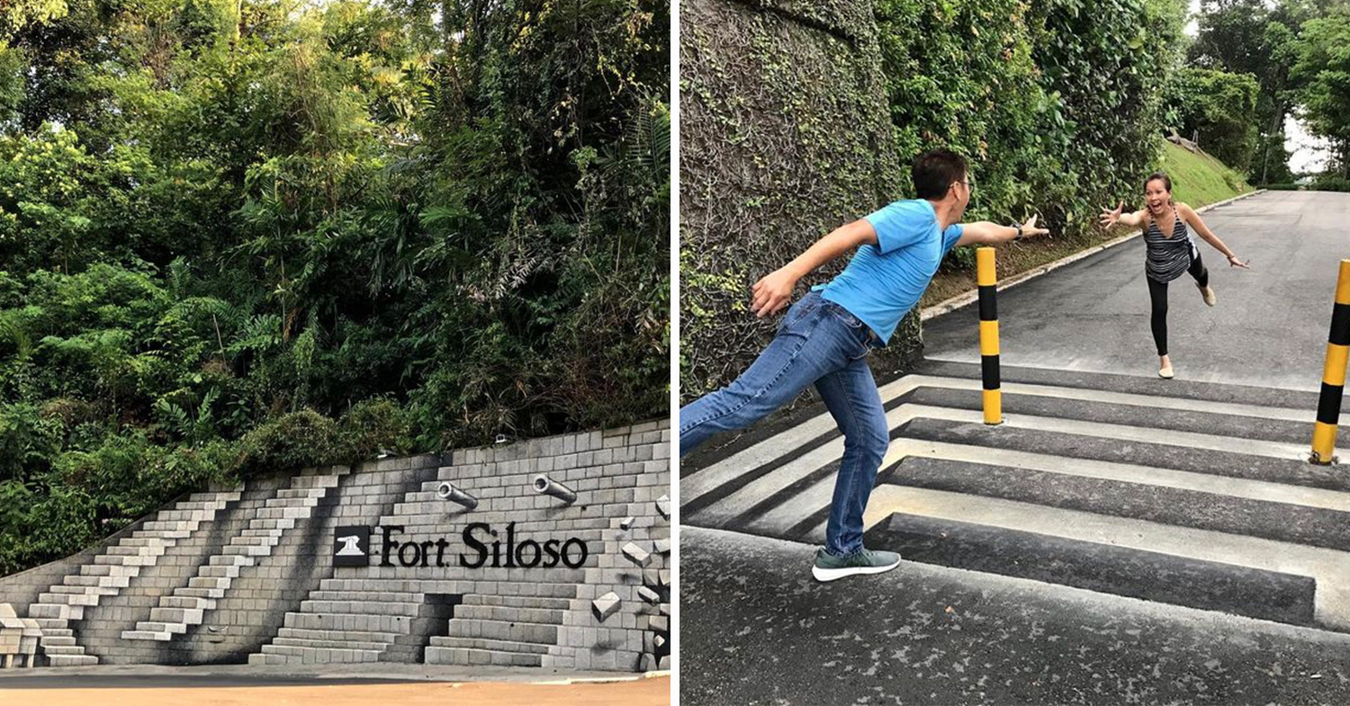 optical illusion-style painted murals created by yip yew chong in sentosa