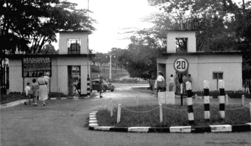 black and white old photo of seletar airport entrance