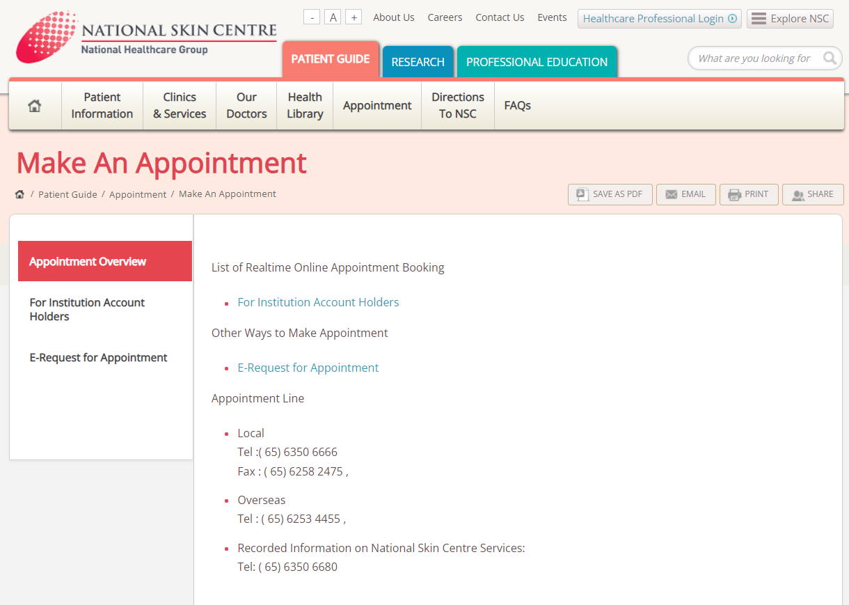 National Skin Centre webpage