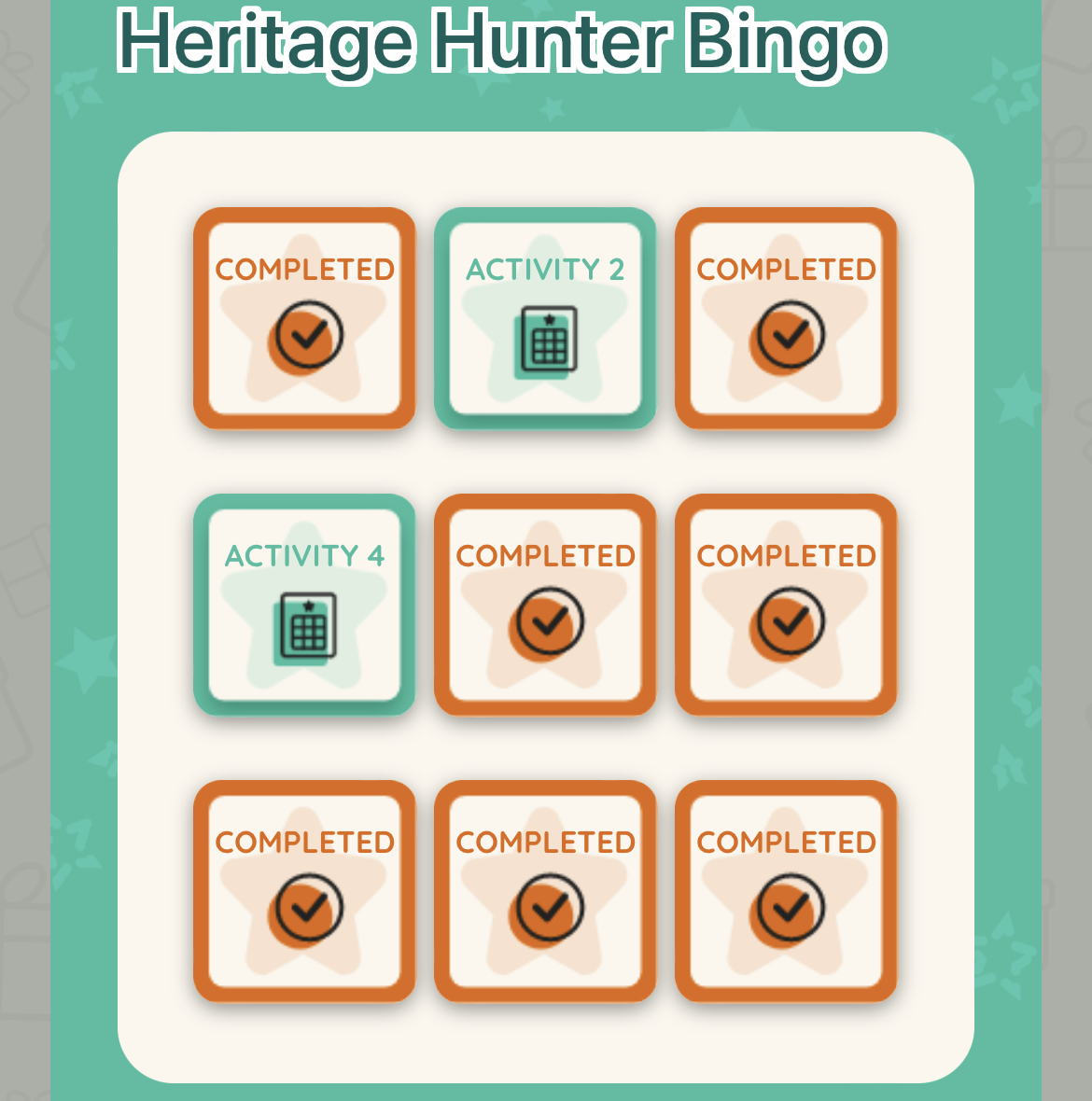 Heritage Hunter Bingo