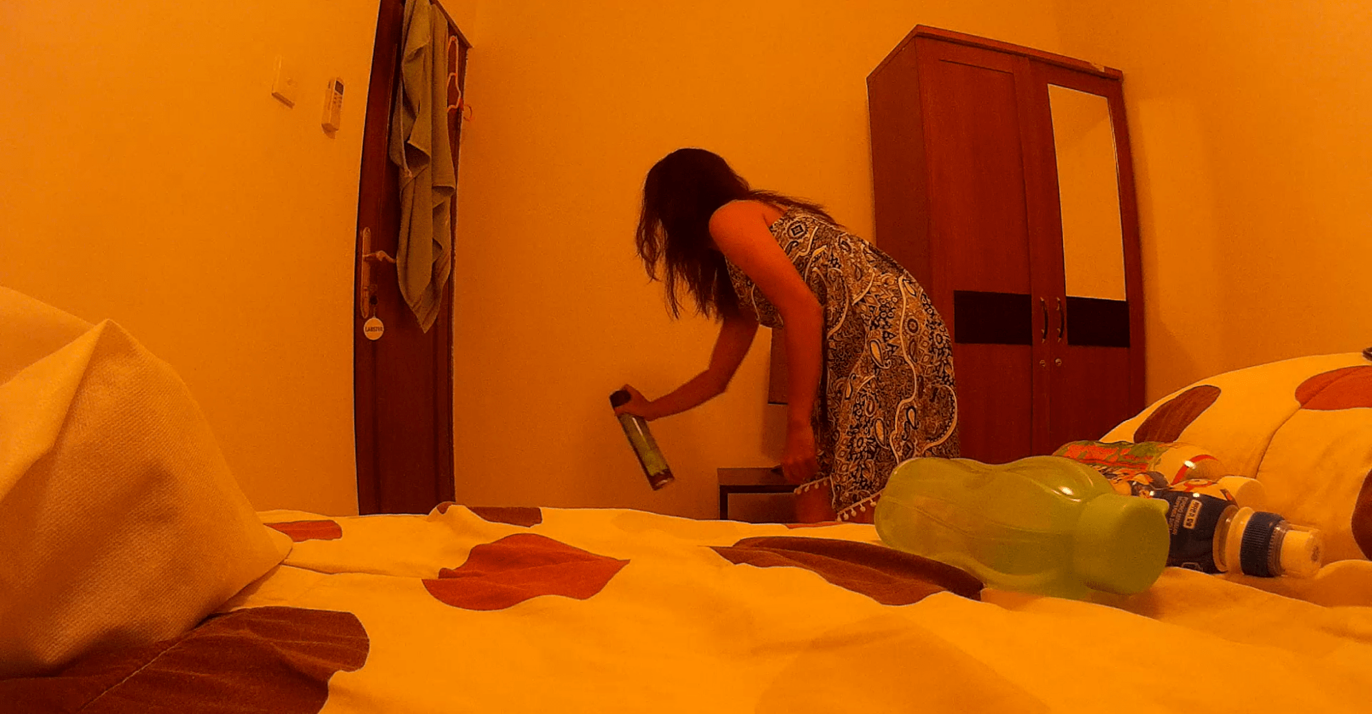 solo travel in bali using bug spray to get rid of lizards in the room