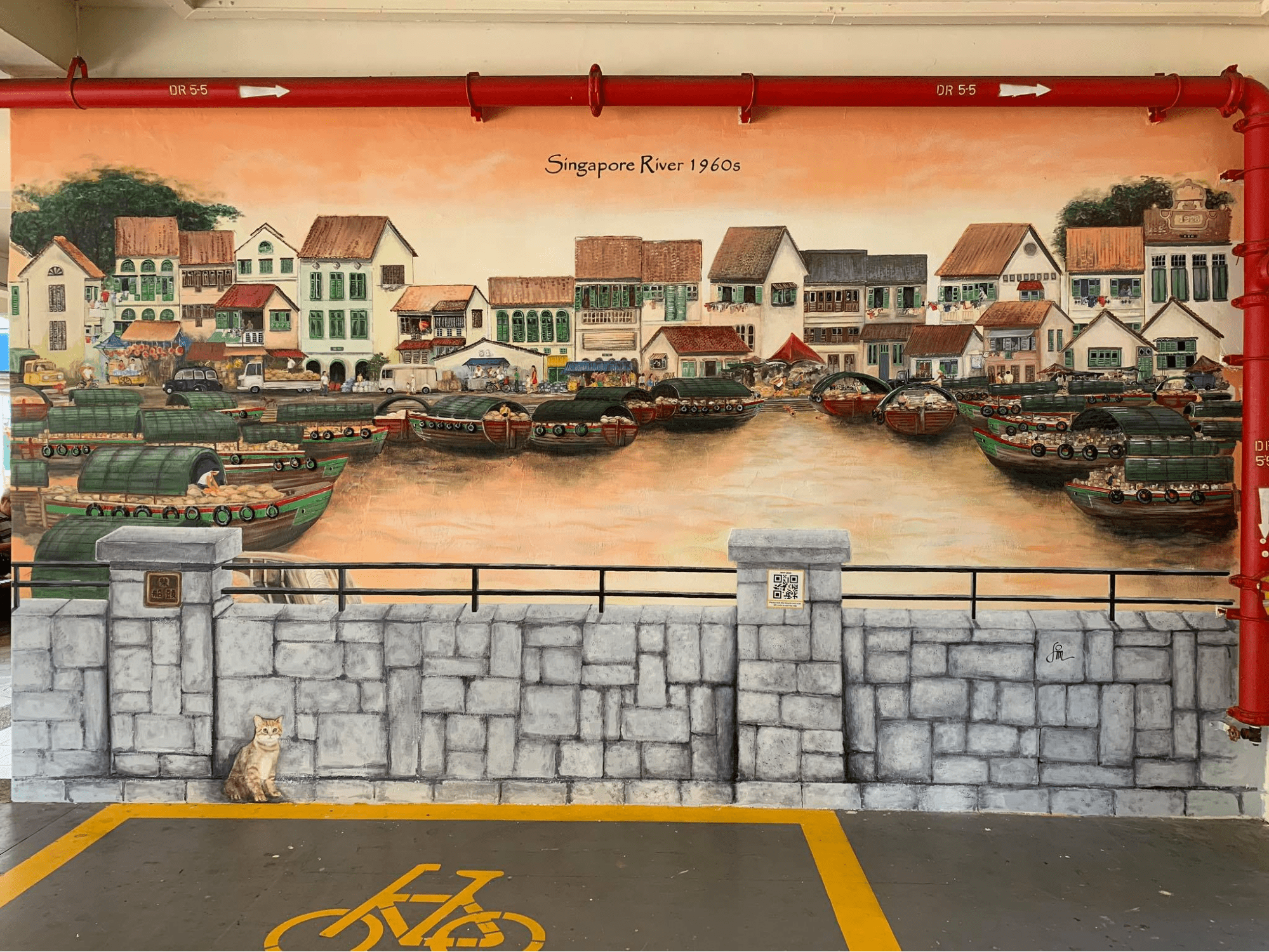 Mural HDB di Singapura - Sungai Singapura tahun 1960-an