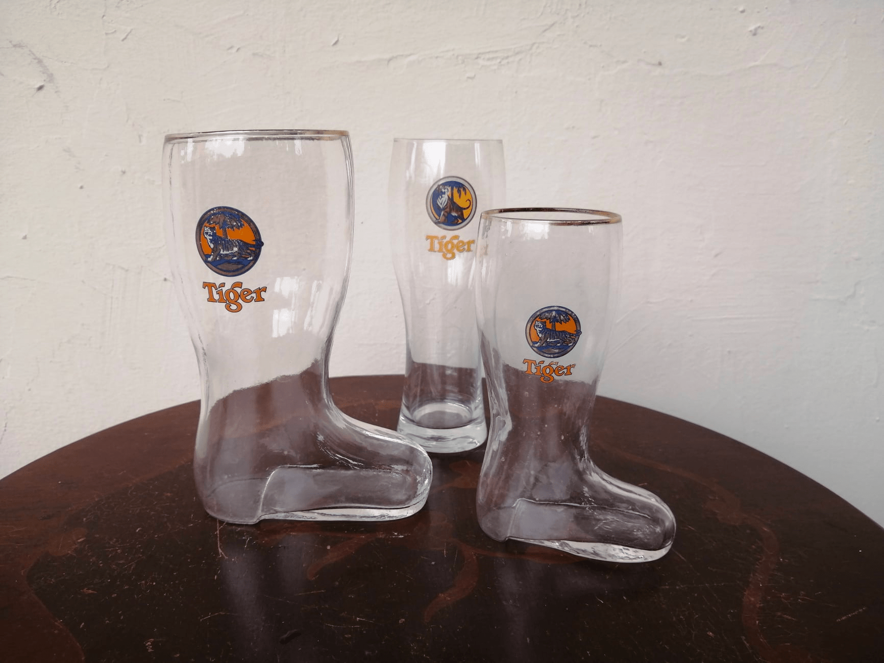 by my old school - Tiger Beer boot-shaped glasses