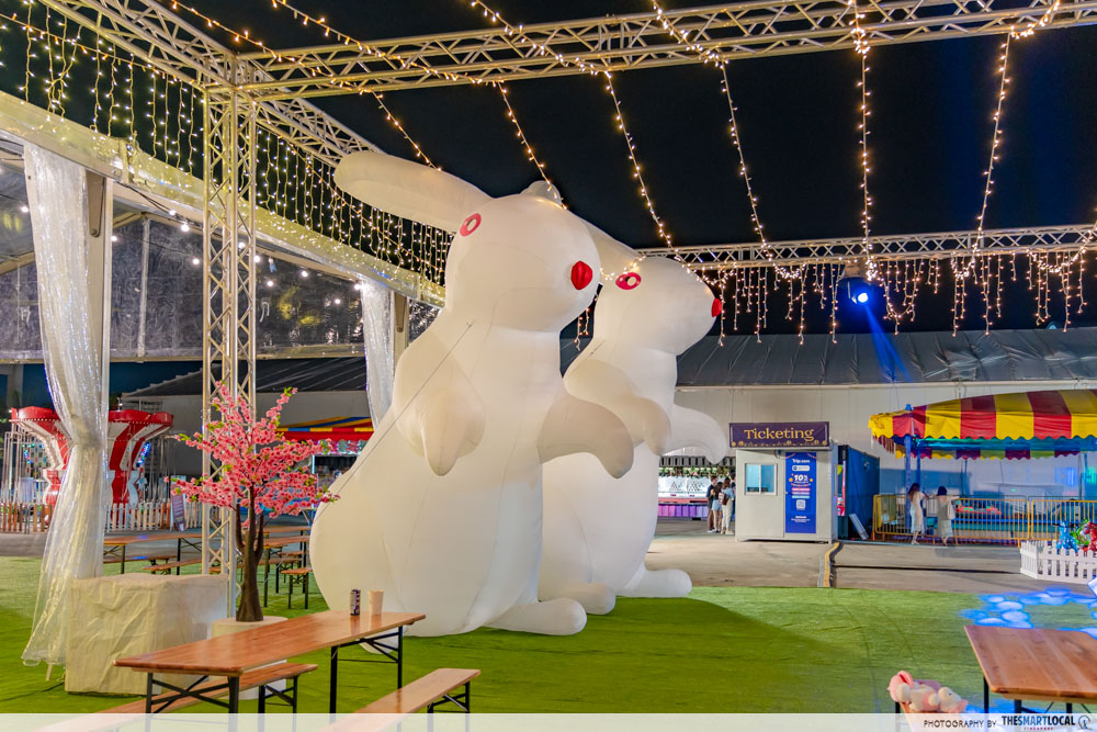 inflatable rabbits at bay spring carnival 