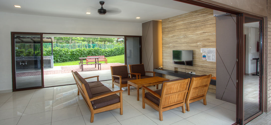 Chalets in Singapore - CSC Loyang Living room area of the Garden Bungalow