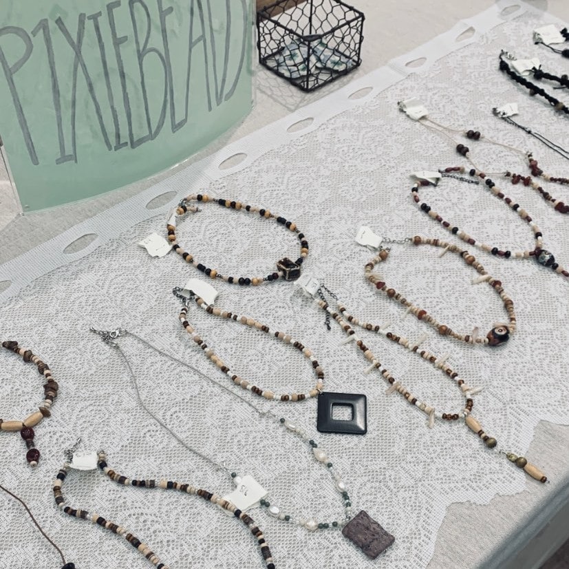 Handmade beaded necklaces at flea market