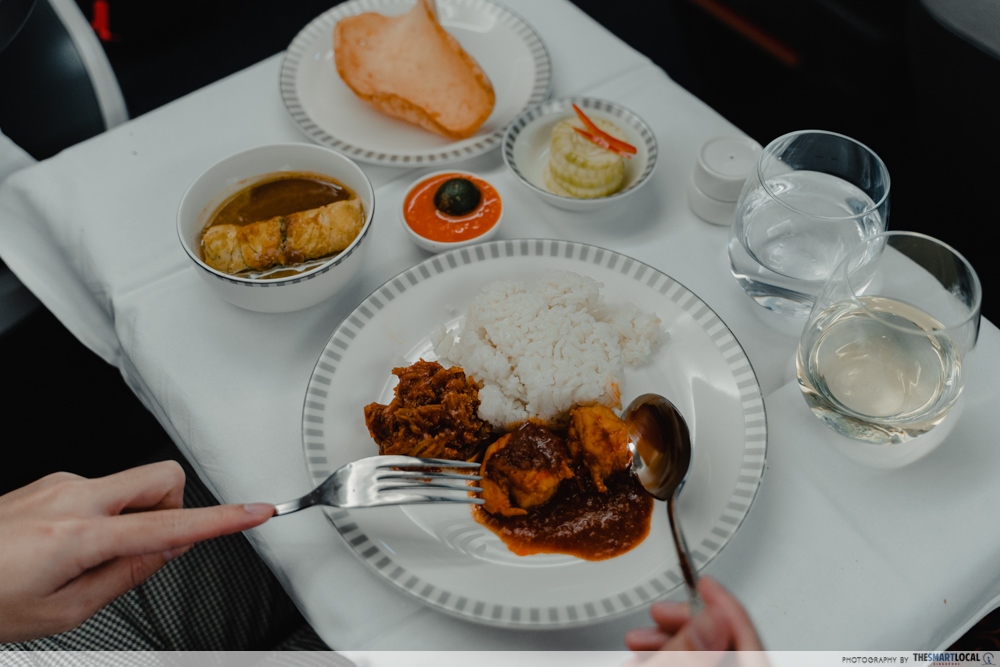 Comida en clase ejecutiva en Singapore Airlines
