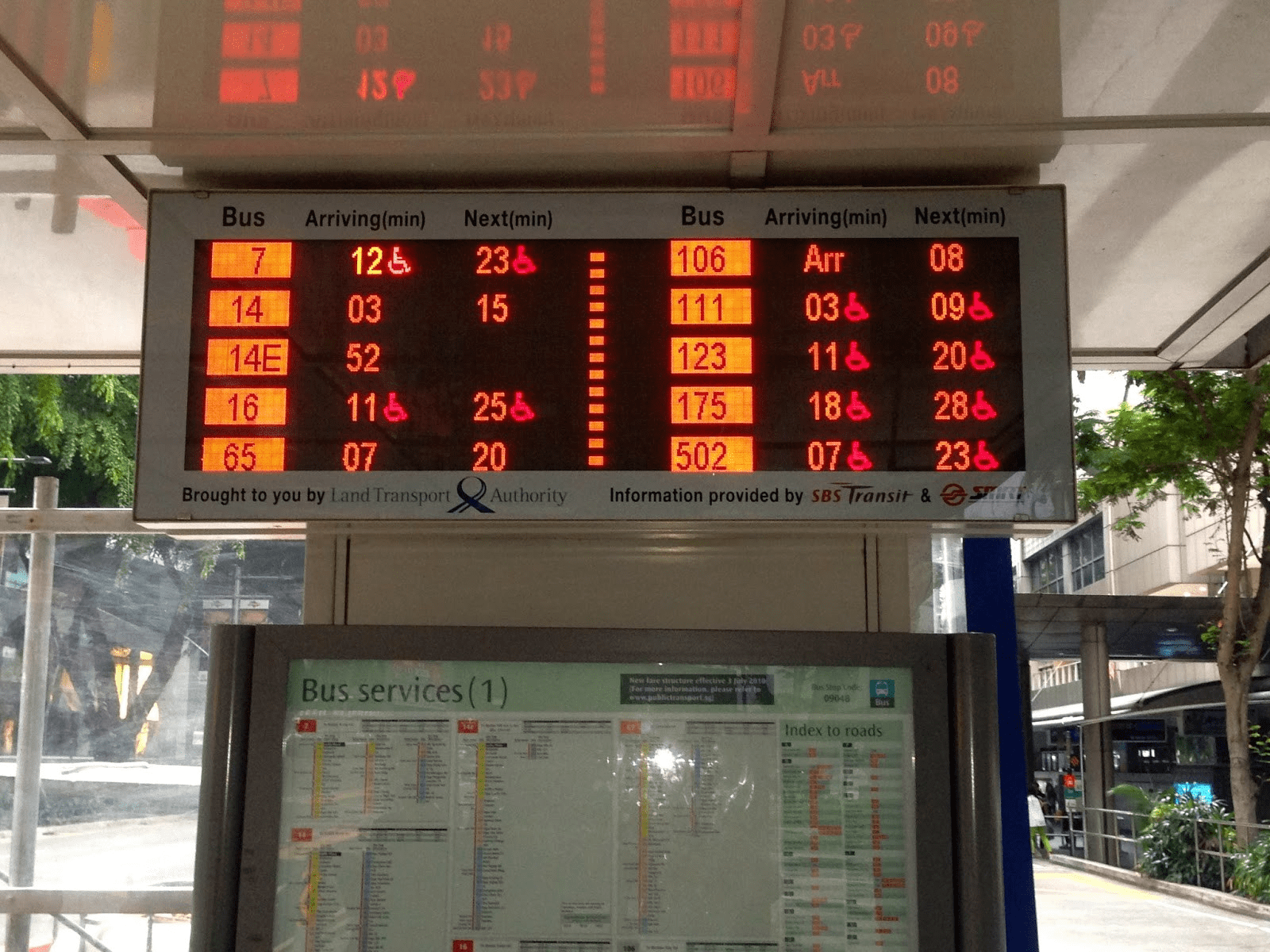 Singapore Bus Stop Waiting Times Electronic Display