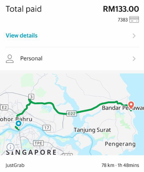 singapore to desaru transport guide - grab price