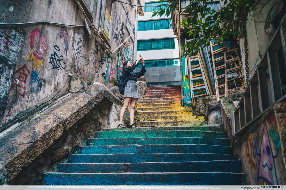 street art hong kong rainbow stairs sheung wan