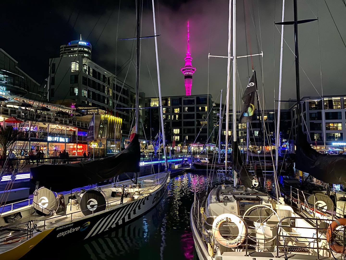 New Zealand itinerary for winter activities 2023 - Viaduct Harbour night
