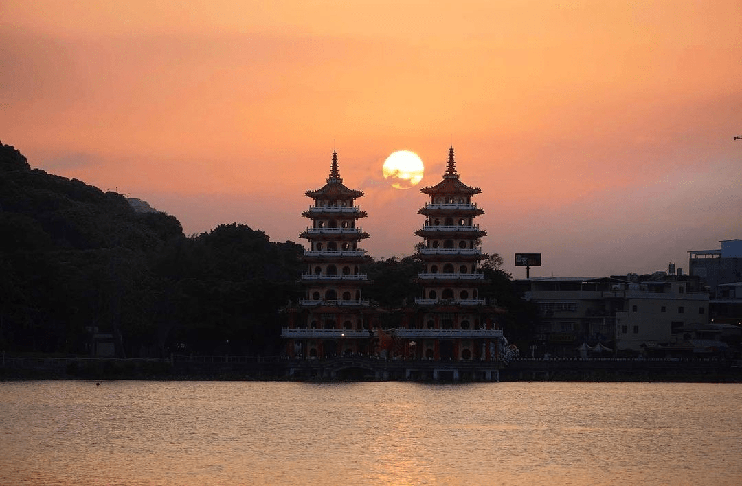 lotus pond pagoda sunset