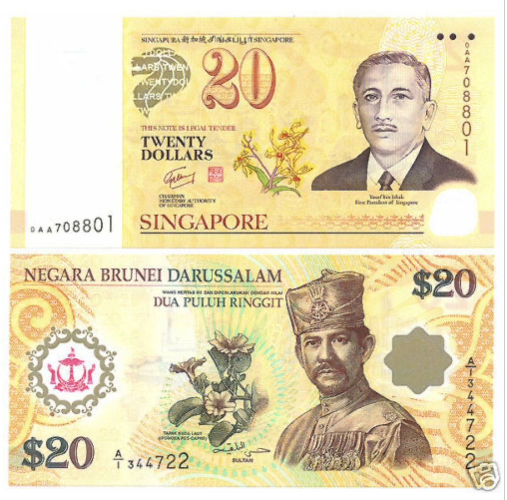 unique singapore notes and coins - $20 singapore brunei commemorative notes
