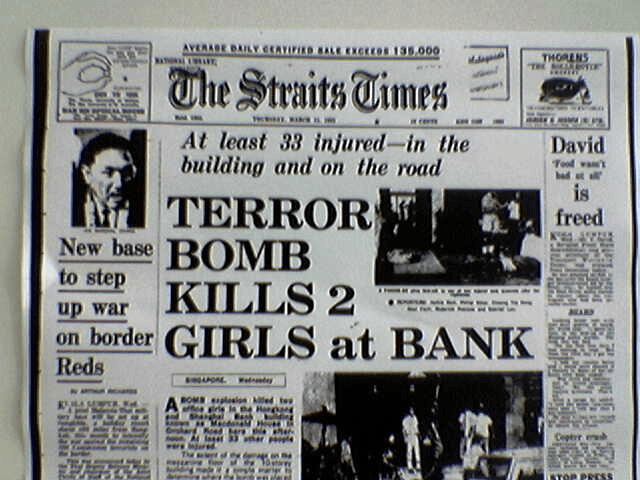 horrifying incidents & disasters singapore - macdonald house bombing newspaper