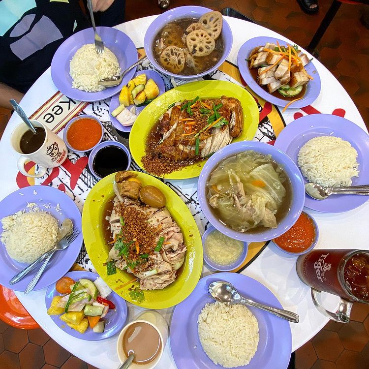 katong mei wei boneless chicken rice spread of food