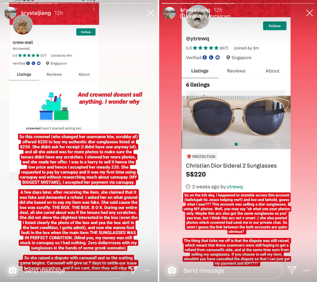 carousell scam dior glasses