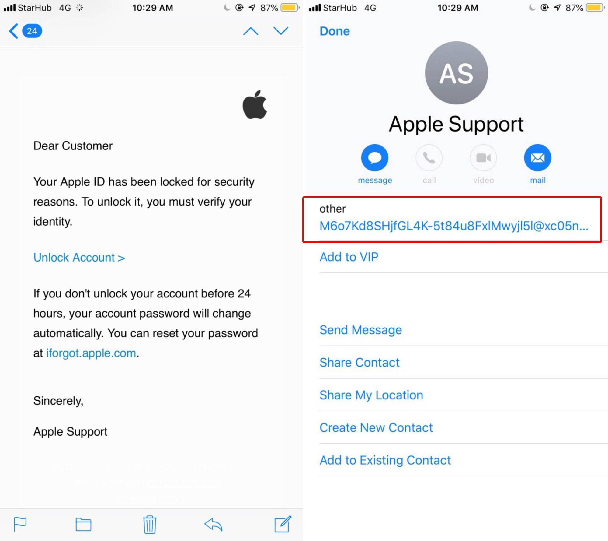 ongoing scams in singapore - fake apple email and link