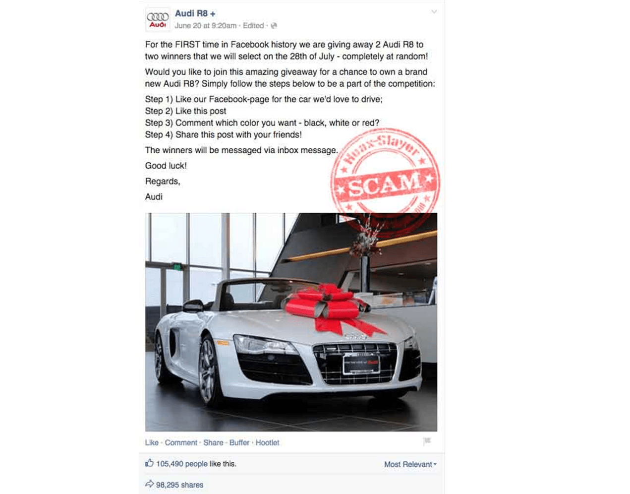 ongoing scams in singapore - fake car giveaway fb