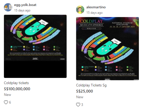 ticket scalpers singapore - concert prices
