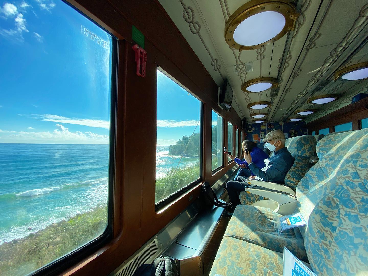 Scenic Train Rides in Asia - Seats facing the ocean in Korea's Sea Train