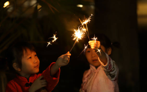 Mid-Autumn Festival - Kids Playing With Sparklers