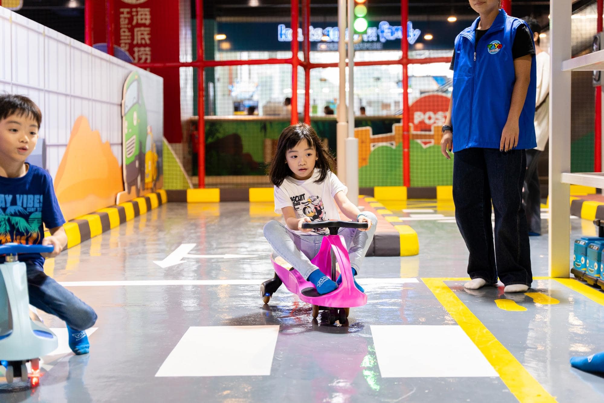 Tayo Station kids indoor playground - road circuit with mini scooters