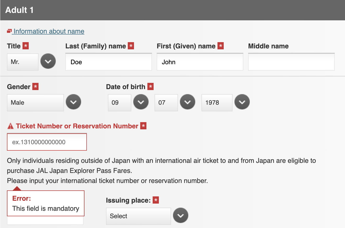 jal japan explorer pass - booking page