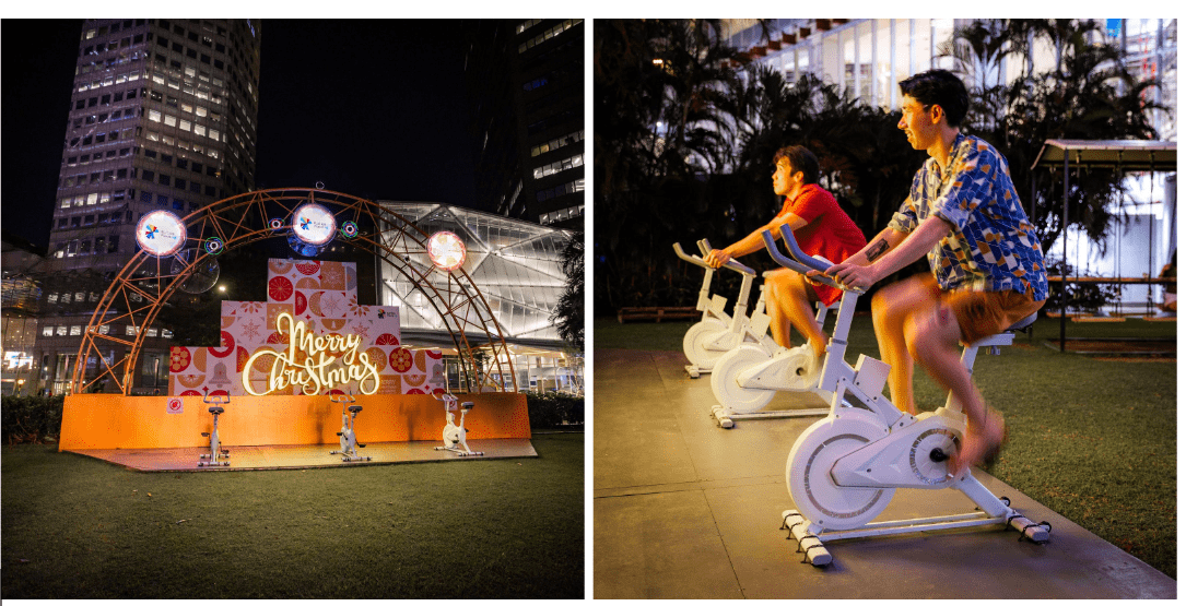 Raffles Place Park Light Installation Stationary Bikes
