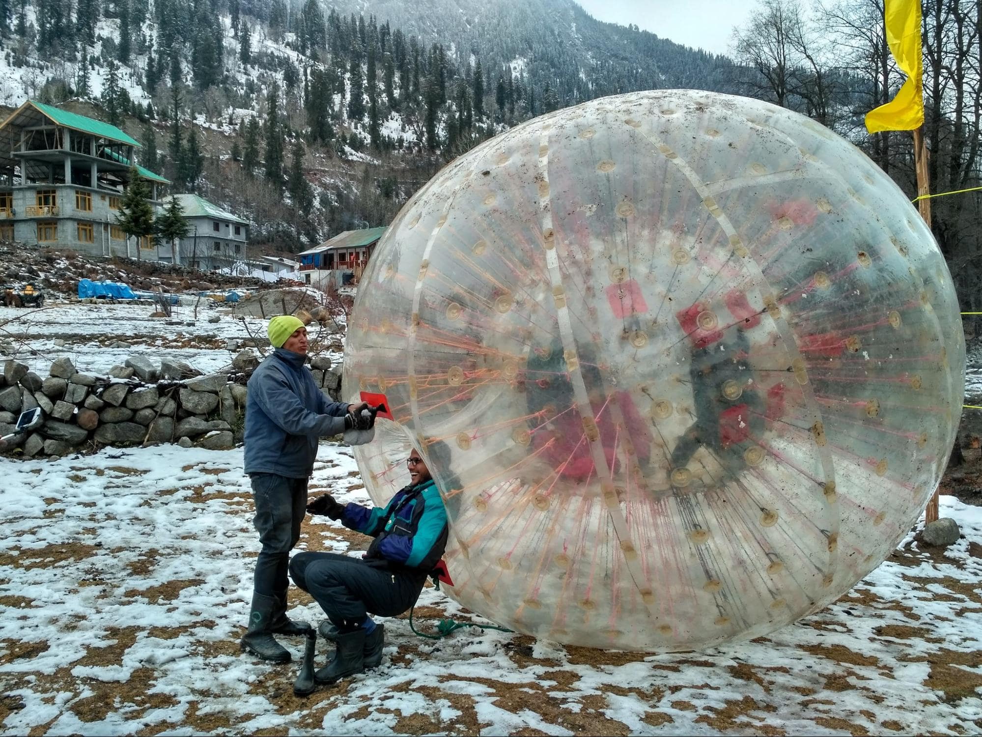 Coldest Places Near Singapore - Zorbing activity in Manali